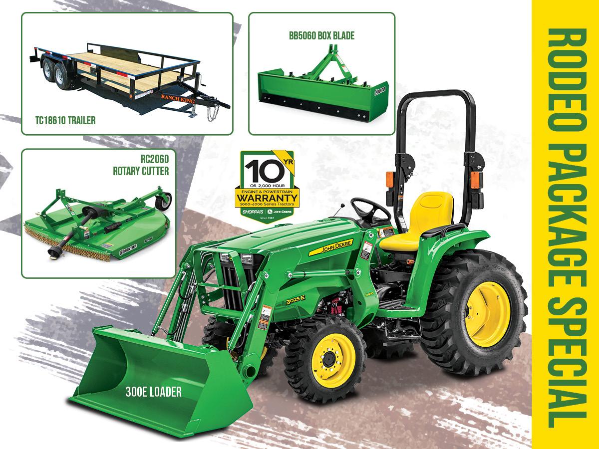 3025E COMPACT UTILITY TRACTOR PACKAGE – 300E LOADER + 18′ TRAILER + ROTARY CUTTER + BOX BLADE – $399 MONTHLY
