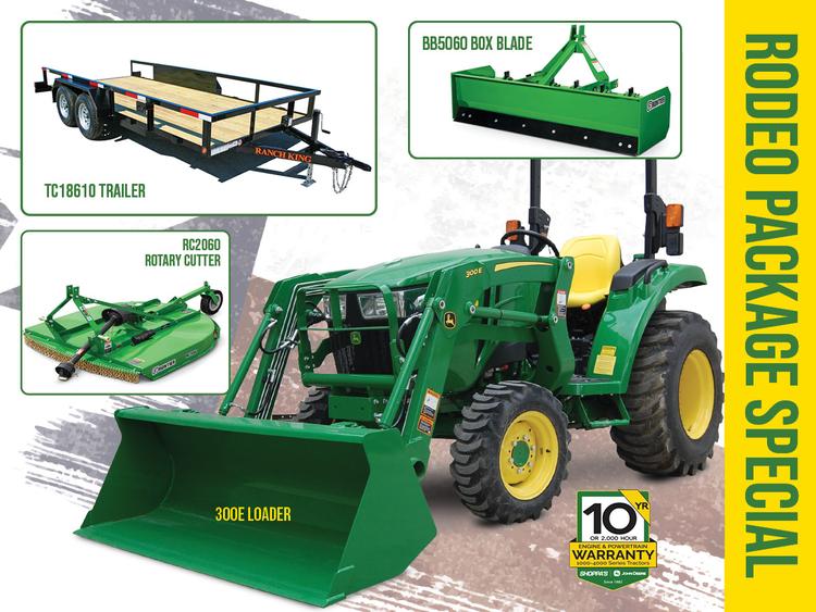 3025D COMPACT UTILITY TRACTOR PACKAGE – 300E LOADER + 18′ TRAILER + ROTARY CUTTER + BOX BLADE – $379 MONTHLY